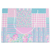 Rosa Roses Imitate Patchwork Große Geschenktasche Geschenktüte (Vorderseite)
