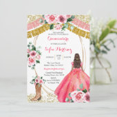 Rosa Roses Invite - Weißmexikanische Girl 15 Gebur Einladung (Stehend Vorderseite)