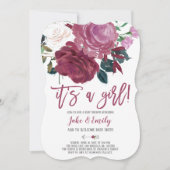 Rosa Roses Marsala Baby Dusche ein Mädchen Einladung (Vorderseite)