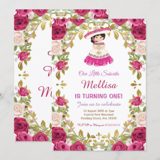 Rosa Roses Mexican Floral Girl Fiesta Geburtstag   Einladung
