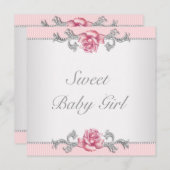 Rosa Roses Pink Baby Girl Dusche Einladung (Vorne/Hinten)