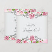 Rosa Roses Pink Baby Girl Dusche Einladung (Vorne/Hinten)