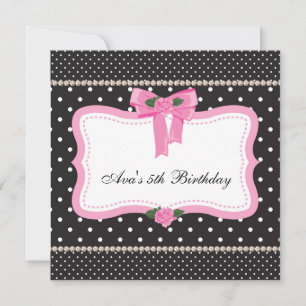 Rosa Roses Pink Black Girls 5. Geburtstagsparty Einladung