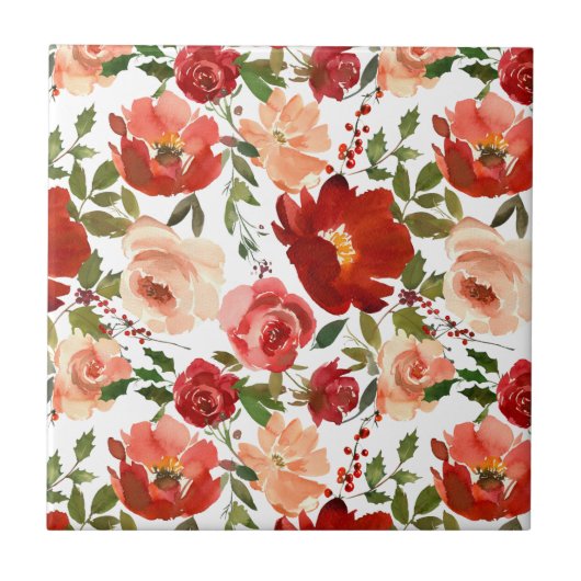 Rosa Roses Poppies Trendy Girly Badezimmer Fliese (Vorderseite)
