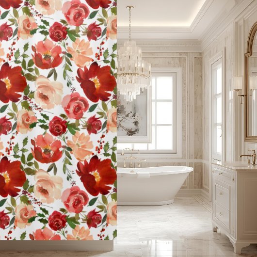 Rosa Roses Poppies Trendy Girly Shower Vorhang