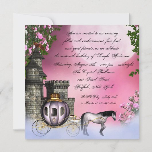 Rosa Roses Princess Sweet 16 Party Einladung (Rückseite)