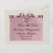 Rosa Roses Ribbons Locket Glitzer Save the Date Ankündigungspostkarte (Vorderseite)