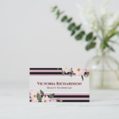 Rosa Roses Roses Blumenrosa Streifen Visitenkarte (Stehend Vorderseite)