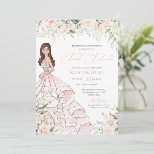 Rosa Roses Roses Roses Roses Rodelbahn 16 . Geburt Einladung (Stehend Vorderseite)