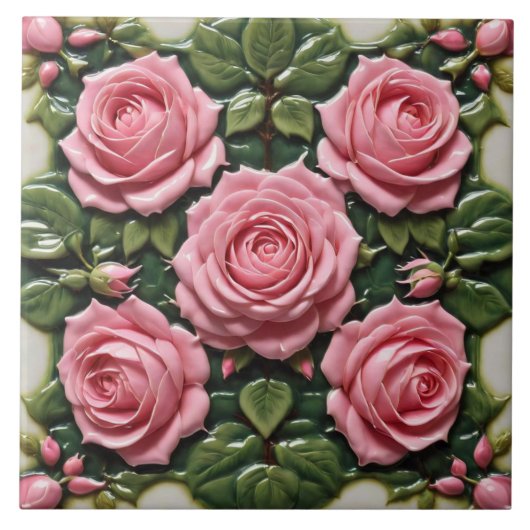 Rosa Roses Schöne Sammlung Moderne Kunst Fliese (Vorderseite)