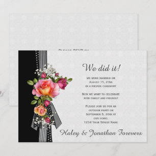 Rosa Roses Schwarz-weiß Ribbon Hochzeiten Empfangs Einladung