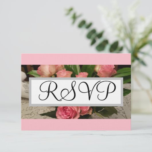 Rosa Roses Silver Wedding RSVP (Stehend Vorderseite)