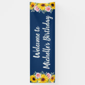 Rosa Roses Sonnenblumen Navy Blue Geburtstag Willk Banner (Vertikal)