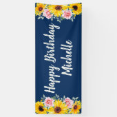 Rosa Roses Sonnenblumen Navy Blue Happy Birthday Banner (Vertikal)