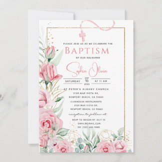 Rosa Roses Taufe Girl Einladung