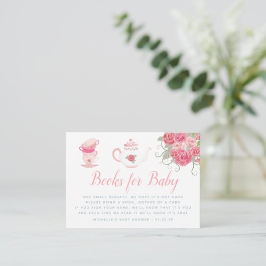 Rosa Roses Tee Party Babydusche Buchungsanfrage Begleitkarte (Stehend Vorderseite)
