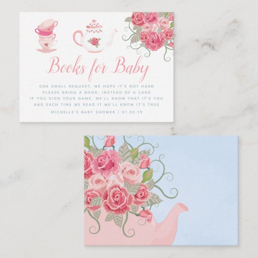 Rosa Roses Tee Party Babydusche Buchungsanfrage Begleitkarte (Vorne/Hinten)