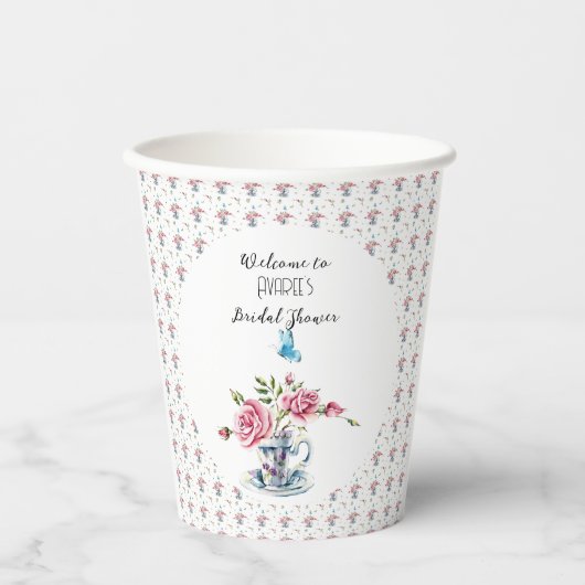 Rosa Roses Tee Party Dusche Pappbecher (Vorderseite)