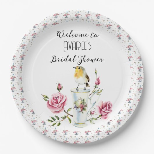 Rosa Roses Tee Party Dusche Pappteller (Vorderseite)