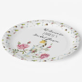 Rosa Roses Tee Party Dusche Pappteller (Schrägansicht)