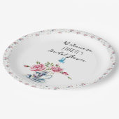 Rosa Roses Tee Party Dusche Pappteller (Schrägansicht)