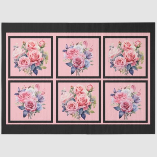 Rosa Roses Tiled Decoupage Seidenpapier (Vorderseite)
