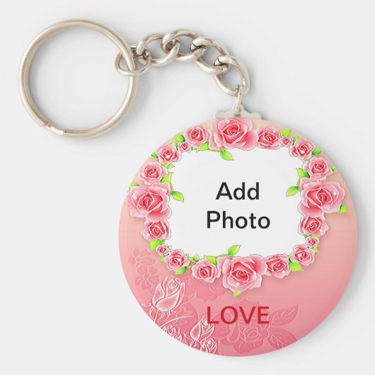 Rosa Roses Valentine Fügen Sie Ihr Foto hinzu Schlüsselanhänger (Vorne)
