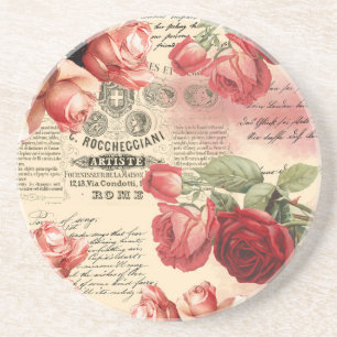 Rosa Roses Vintag Ephemera Getränkeuntersetzer