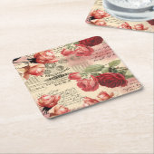 Rosa Roses Vintag Ephemera Untersetzer (angewinkelt)