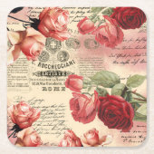 Rosa Roses Vintag Ephemera Untersetzer (Vorderseite)