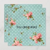 Rosa Roses Vintage Kinderdusche Einladung (Vorne/Hinten)