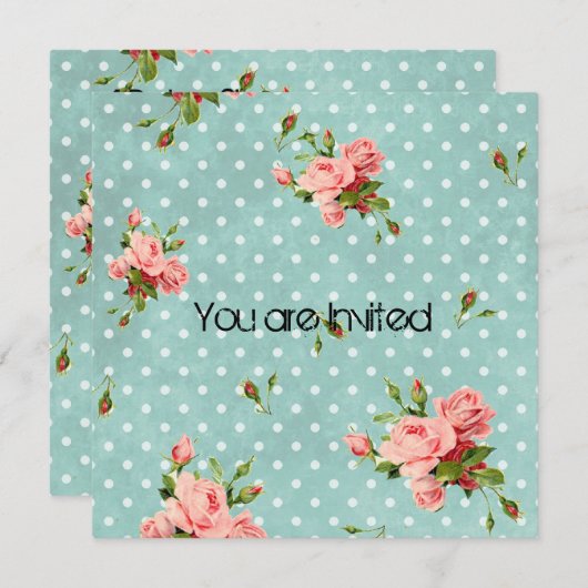 Rosa Roses Vintage Kinderdusche Einladung (Vorne/Hinten)