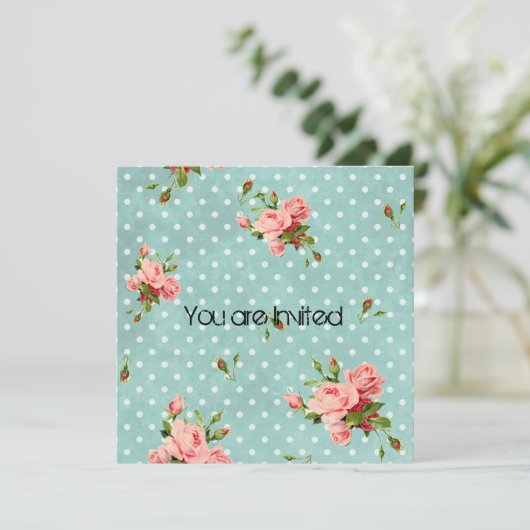 Rosa Roses Vintage Kinderdusche Einladung (Stehend Vorderseite)