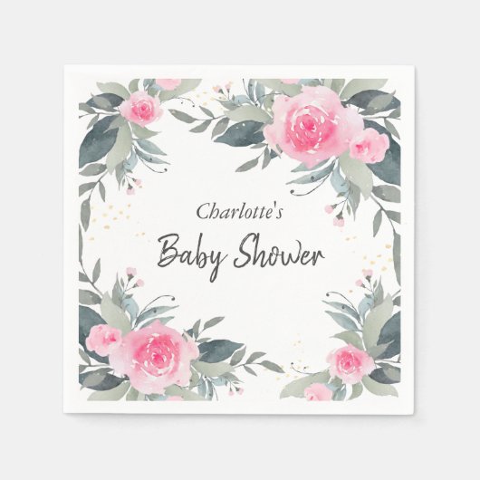 Rosa Roses Wasserfarbe Blumenjungen Dusche Napkins Serviette (Vorderseite)