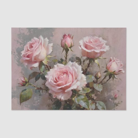 Rosa Roses Wasserfarbe Dekoute Seidenpapier (Vorderseite)