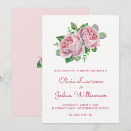 Rosa Roses Watercolor Einladungen für Hochzeiten