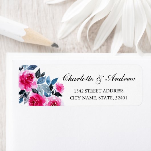 Rosa Roses Watercolor Hochzeitsstimmung Rücksendea (Insitu)