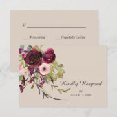 Rosa Roses Wedding RSVP Karte (Vorne/Hinten)