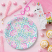 Rosa Roses White Butterfets Sky Blue Paper Plate Pappteller (Party)