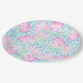 Rosa Roses White Butterfets Sky Blue Paper Plate Pappteller (Schrägansicht)