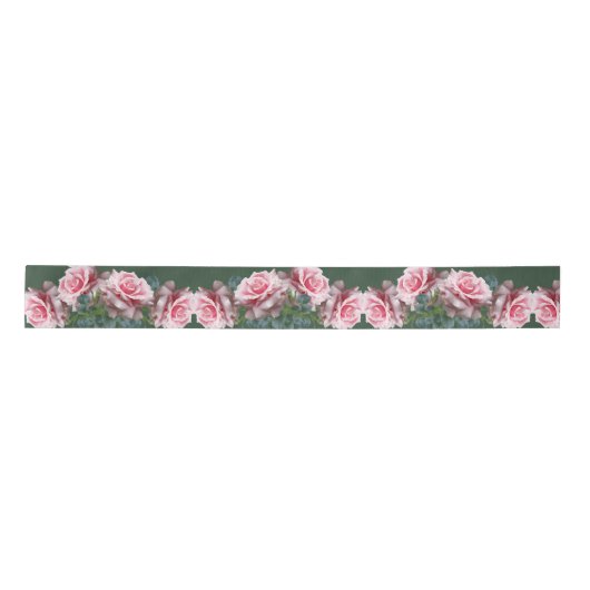 Rosa Roses Wide Wedding Dark Green Ribbon Satinband (Vorderseite)