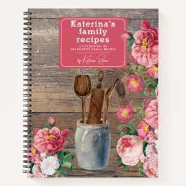 Rosa Roses Wood Kitchen Utensils Familie Rezept Notizblock