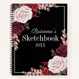 Rosa Roses Your Name Black Sketchbook Notizblock