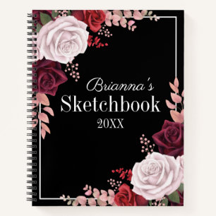 Rosa Roses Your Name Black Sketchbook Notizblock