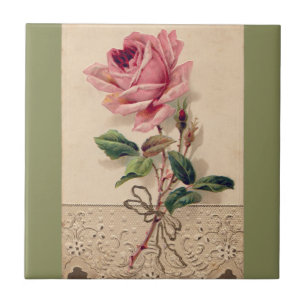 Rosa-Rosette und Spitzen-Blumenromantik Vintage Fliese