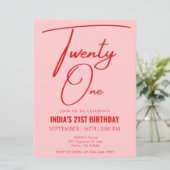 Rosa Rot 21. Geburtstag Einladung (Stehend Vorderseite)