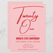 Rosa Rot 21. Geburtstag Einladung (Vorne/Hinten)