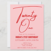 Rosa Rot 21. Geburtstag Einladung (Vorderseite)