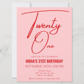 Rosa Rot 21. Geburtstag Einladung