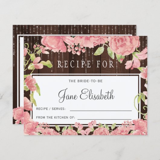 Rosa rot Blütenblüte rustikale Braut zu Rezeptkart (Vorne/Hinten)